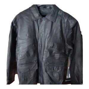 Vintage Phase 2 Black 100% Leather Jacket Removable Liner Size Large